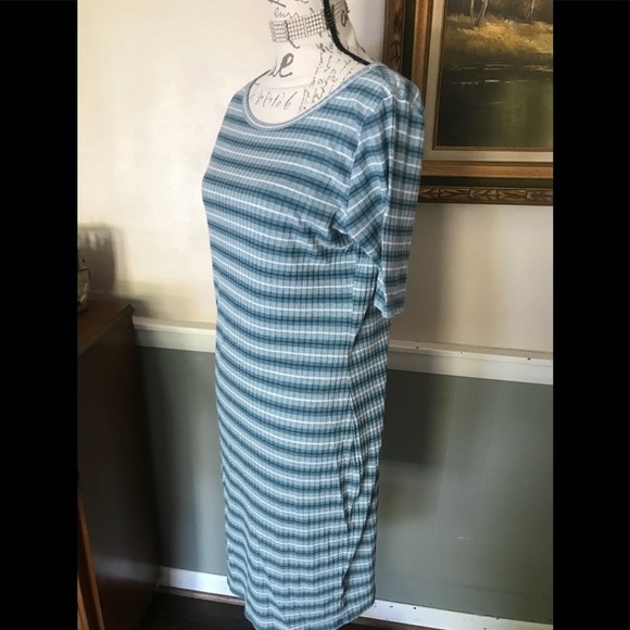 LuLaRoe Striped Teal Carly Dress Size XL - Picture 4 of 7